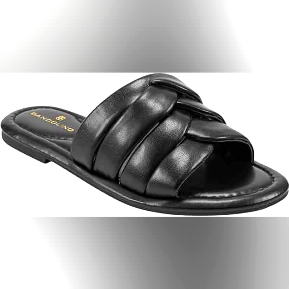 Bandolino Vistan Women's Stylish Weekend Black Leather Slide Sandals Size 8.5